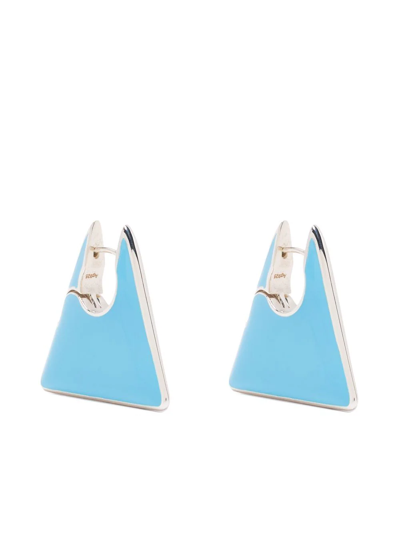 Bottega Veneta Enamel And Sterling Silver Triangle Earrings In Navy