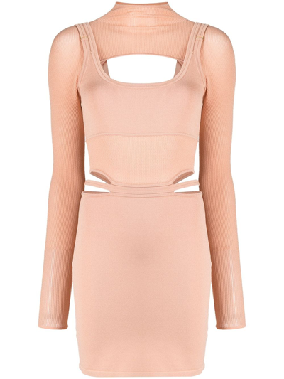 Dion Lee Cut-out Detail Long-sleeve Dress In Brown