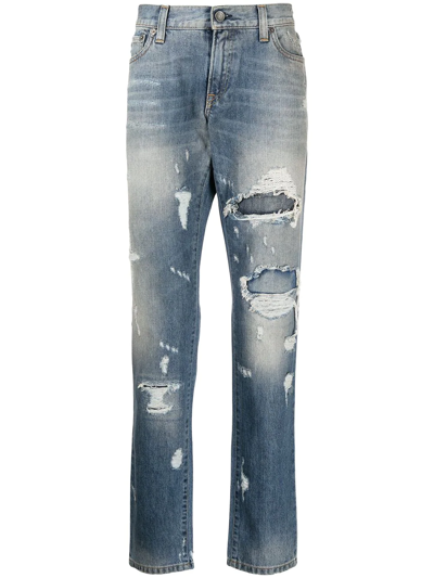 Dolce & Gabbana Ripped-detail Jeans In Blue