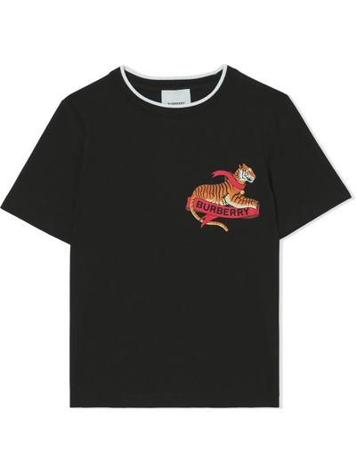 Burberry Kids' Tiger-print Cotton T-shirt In Black