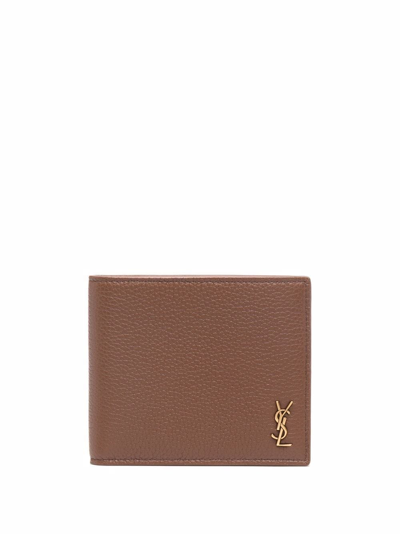 Saint Laurent Logo-detail Leather Wallet In Brown