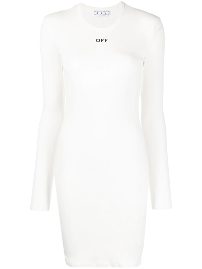 Off-white Logo-print Long-sleeved Mini Dress In White