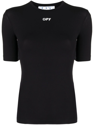 Off-white Logo-print Stretch T-shirt In Black