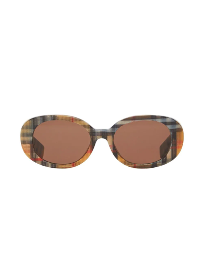 Burberry Kids' Vintage-check Oval-frame Sunglasses In Brown