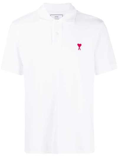 Ami Alexandre Mattiussi Ami De Coeur Embroidered Polo Shirt In White