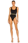 Versace Black One-piece Swimsuit With Greca And Medusa Band In Nero