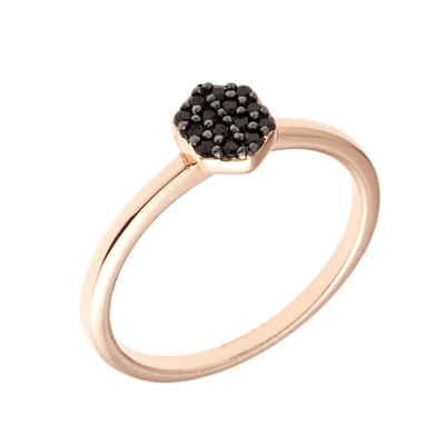 Sole Du Soleil Daffodil Collection Women's 18k Rg Plated Black Stackable Fashion Ring Size 7 In Black,gold Tone,pink,rose Gold Tone