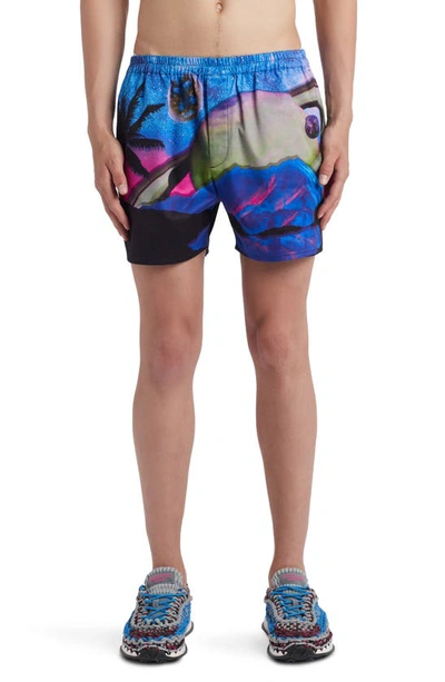 Valentino Cotton Shorts With All-over Water Sky Print - Atterley In Purple