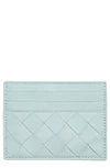 Bottega Veneta Intrecciato Leather Card Case In Teal Washed Gold