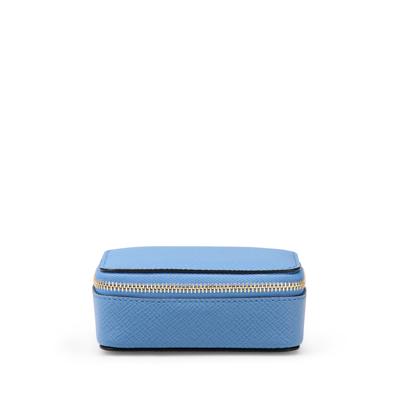 Smythson Panama Textured-leather Jewelry Case In Nile Blue