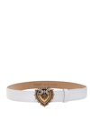 Dolce & Gabbana Devotion Logo Heart Buckle Leather Belt In White