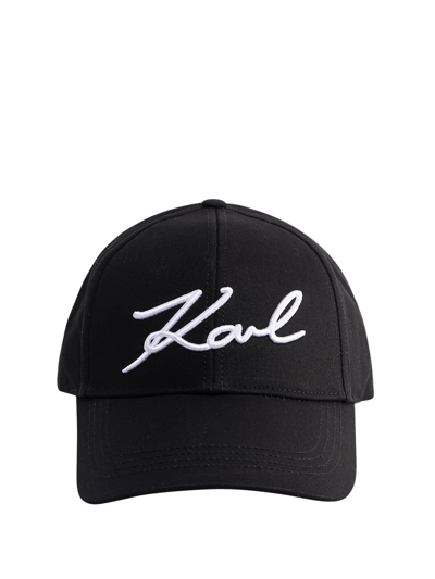 Karl Lagerfeld Logo Embroidered Panelled Cap In Black