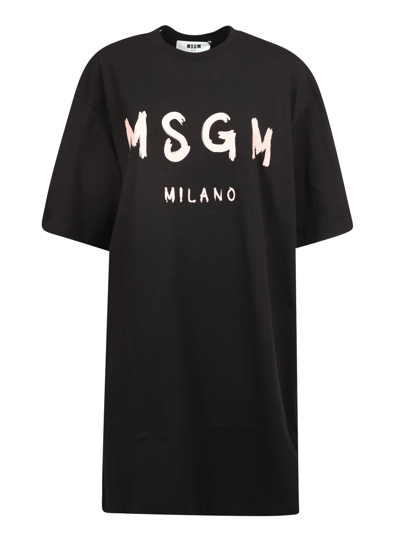 Msgm Logo Printed Crewneck T In Black