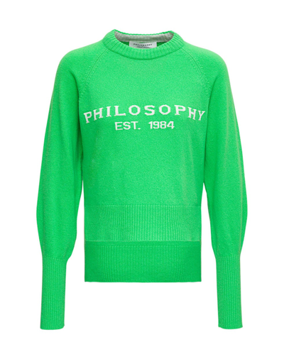 Philosophy Di Lorenzo Serafini Green Cashmere And Wool Jumper With Logo Print