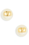 Valentino Gold Faux-pearl Vlogo Earrings In Oro 18