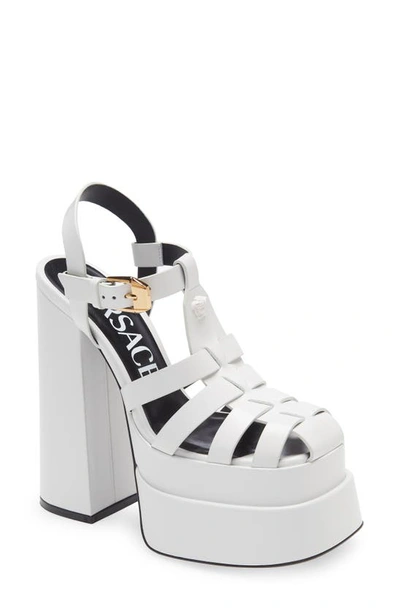 Versace La Medusa Buckled Platform Sandals In Optical White  Gold