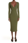 Khaite The Alessandra Long Sleeve Rib Bustier Dress In Green