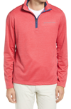 Vineyard Vines Sankaty Stripe Half Zip Performance Pullover In Resort Red