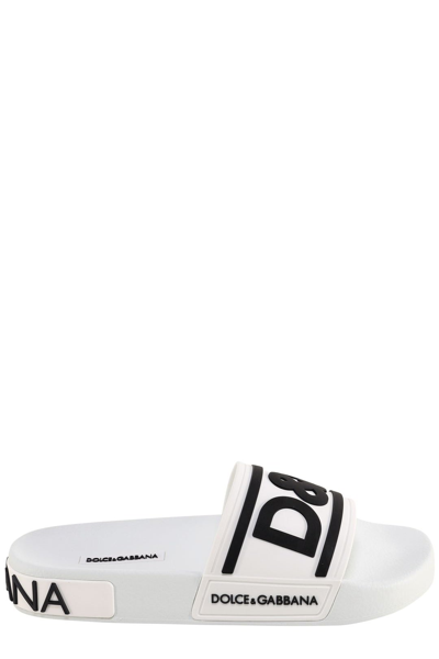 Dolce & Gabbana Slide Beachwear Con Logo Dg In White