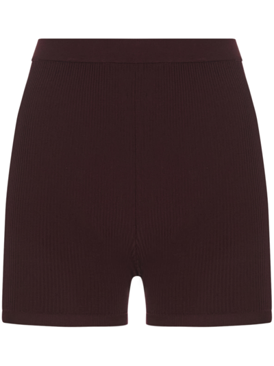 Saint Laurent Embellished Ribbed Stretch-knit Shorts In Bordeaux