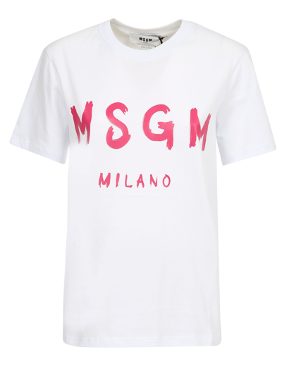 Msgm Logo-print Crew-neck T-shirt In Beige