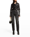 Cinq À Sept Mckenna Faux Leather Knot Front Blouse In Black