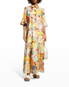 La Doublej Artemis Abstract Floral-print Maxi Shirtdress In Holi