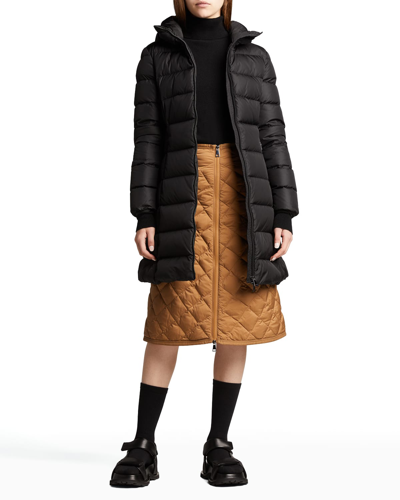 Moncler Gie Long Puffer Jacket In Black