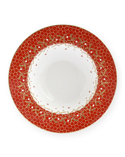 Bernardaud Noel Rim Soup Plate, 9" In White/red