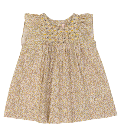 Bonpoint Baby Cadelili Smocked Cotton Dress In Yellow