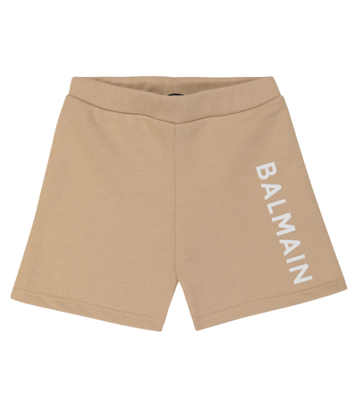 Balmain Baby Beige Side Logo Bermuda Shorts In Hazel