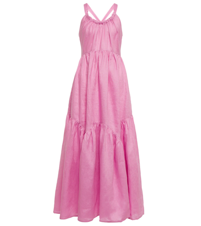 Lee Mathews Ali Pink Tiered Linen Maxi Dress In Black