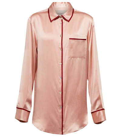 Asceno London Blush Ribbon Piped Silk Pyjama Top In Printed