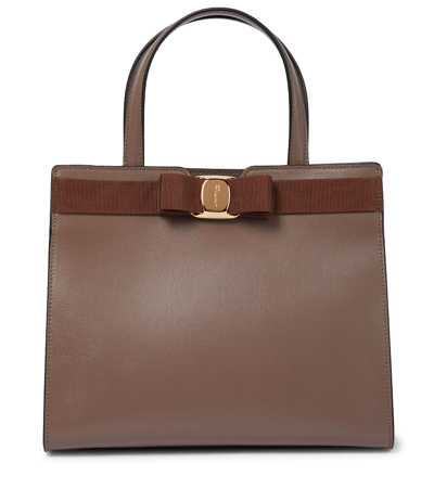 Ferragamo Vara Medium Leather Tote In Brown