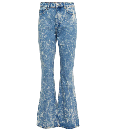 Ganni White And Light Blue Cotton Denim Betzy Jeans In Navy