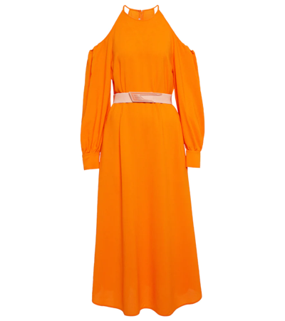 Stella Mccartney Belted Cold-shoulder Midi Dress In Arancione