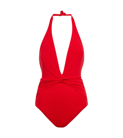 Melissa Odabash Tahiti Plunge-front Halterneck Swimsuit In Red