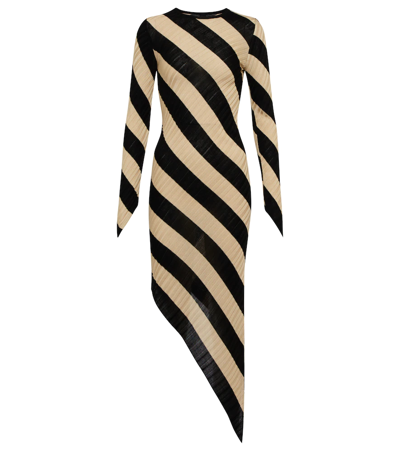 Petar Petrov Adon Asymmetric Striped Ribbed Silk Dress In Sand