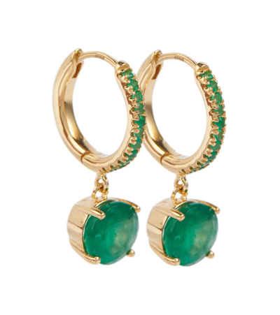 Ileana Makri Grass Seed 18kt Gold Hoop Earrings With Emeralds In Yellow Gold