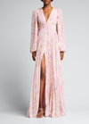 Alexis Elisha Abstract-print Pleated Gown In Rainwater Quartz