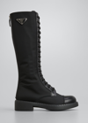 Prada Nylon Tall Lace-up Combat Boots In Nero
