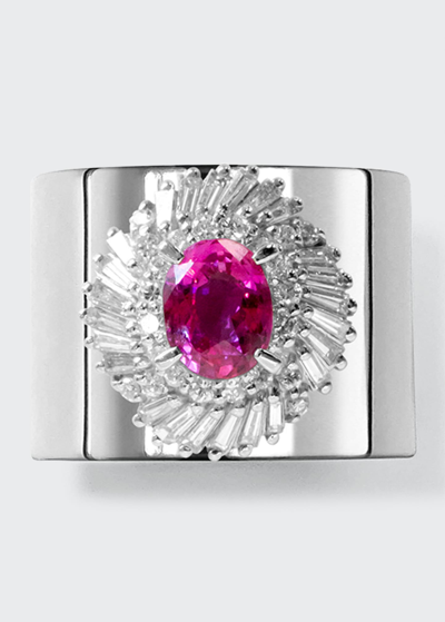 Yutai Revive Ring With Pink Sapphire And Diamonds On 15mm Thick Platinum Plate Band