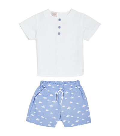 Paz Rodriguez Babies' Cotton T-shirt And Printed Shorts (3-24 Months) In Blue