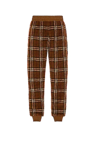 Burberry Tapered Checked Twill-trimmed Fleece Sweatpants In 褐色