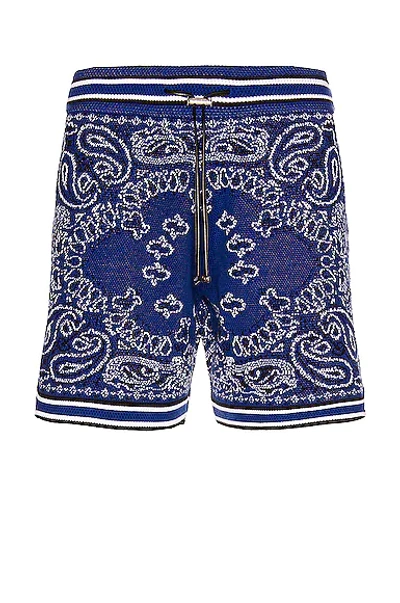 Amiri Bandana Paisley Drawstring Waist Crochet Shorts In Blue & Black
