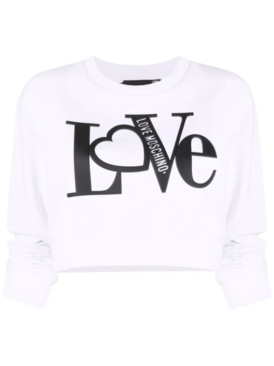 Love Moschino Logo印花短款卫衣 In White