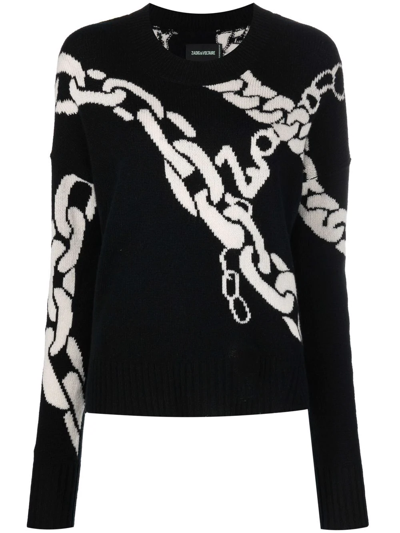Zadig & Voltaire Starry Chain Print Cashmere Sweater In Noir