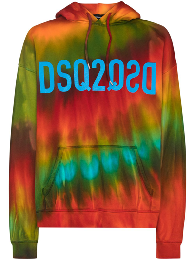 Dsquared2 Reverse Logo Tie Dye Cotton Hoodie In Multicolore