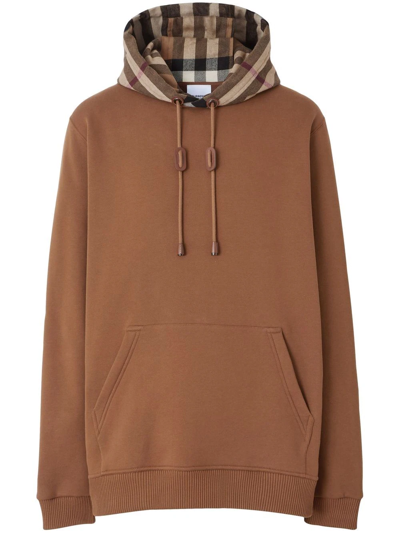 Burberry Check-hood Cotton-blend Hoodie In Camel