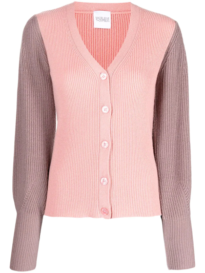 Madeleine Thompson Pavo Two-tone Ribbed Cashmere Cardigan In Rosa